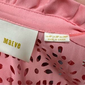 Maeve Pink Sleeveless blouse Top Neck Tie Eyelet Design 4P Shell Tank Top